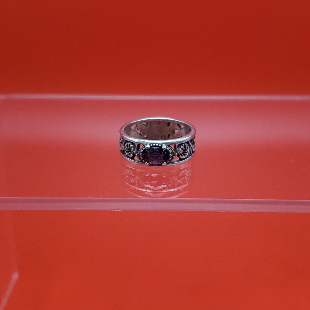 Size 6 925 Sterling Silver Purple Cubic Zirconia Fancy Design Ring